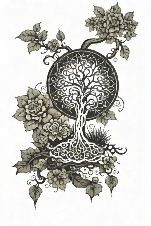 A Tree With Mandala Design Incorporating Elements Like Trees