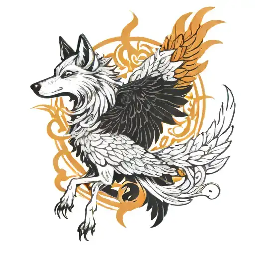 A Wolf And Phoenix Black And White Snall