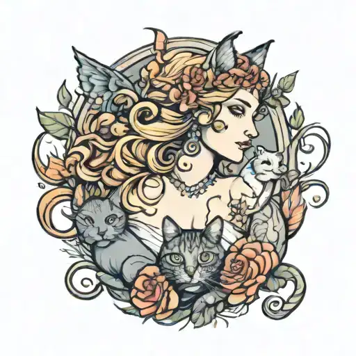 Aphrodite And Cat Surrounded