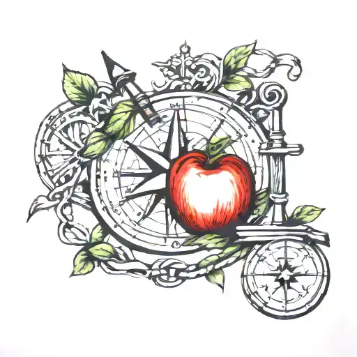 Apple Book Grass Anchor Compass