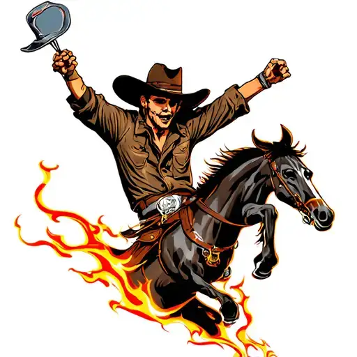 Jumping Cowboy On Bourse With Skull Heat And Cowboy Hat