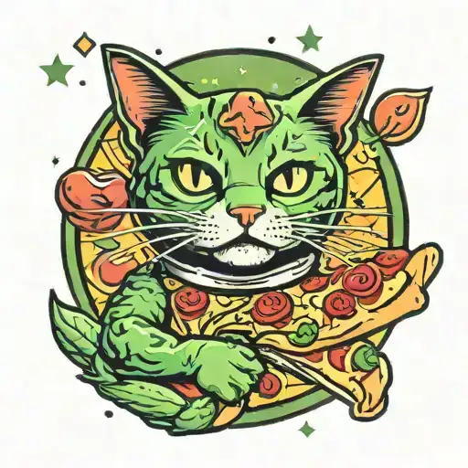 Space Cat Pizza Green Background