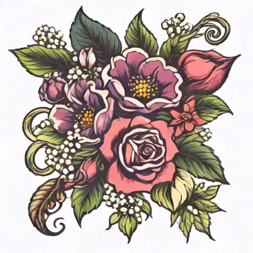 Violet And Primrose And Lily Of The Valley And Hawthorn Flower And Rose And Honeysuckle