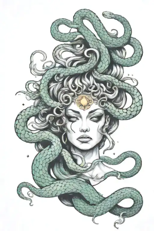 Medusa Portrayed As A Celestial Being With Galaxies Swirling In Her Eyes And Snakes