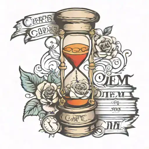 Carpe Diem Text Over Hourglass Carpe Notes Text Below Hourglass