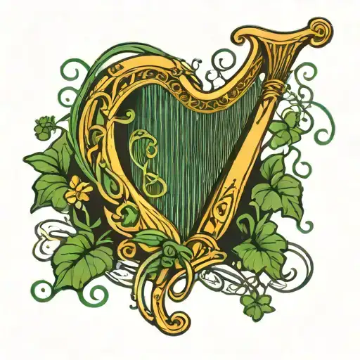Ireland Irish Harp Shamrock Intertwined