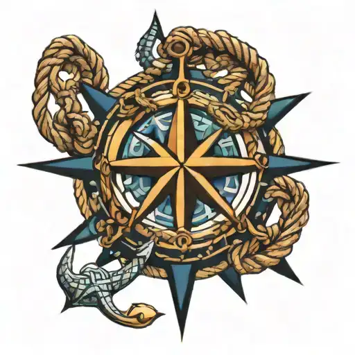 Nautical Star With Anchor And Rope