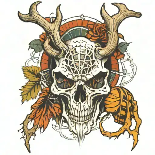 Deer Antler Hog Skull Spider Web