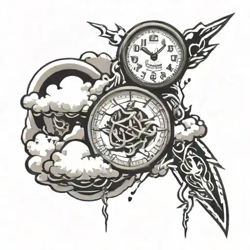 Clock With Clouds And Lightning