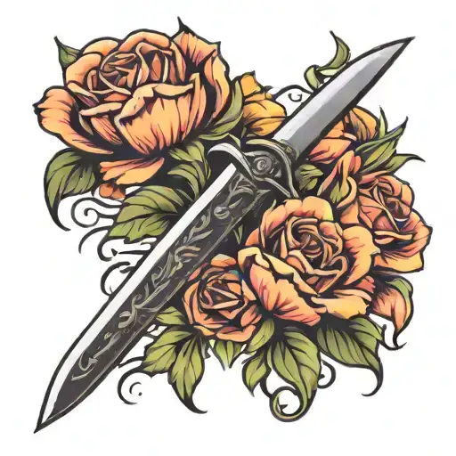 Bouquet Of Tulips And Roses With Sword