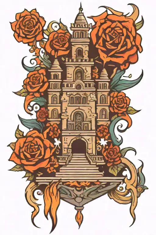 Traditional Mexican Castle Pyrothechnic Tatto Design