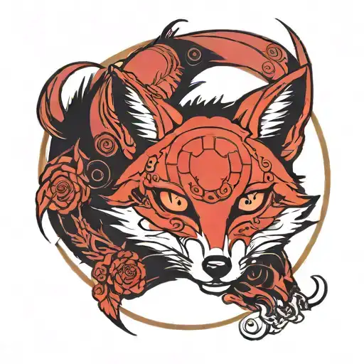 Fox Against The Red Moon In The Form Of Mangekyou Sharingan