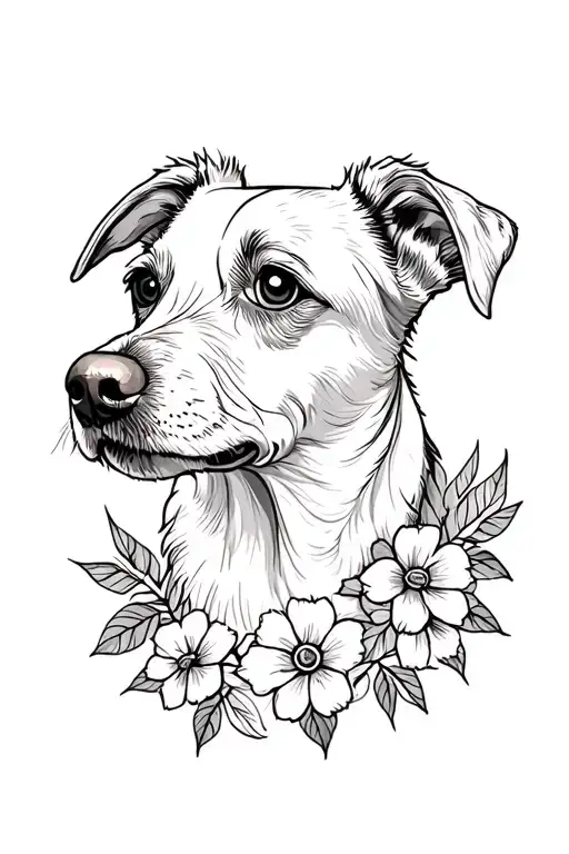 Dog Portrait With Flowers