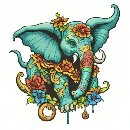 Fantasia Elephant In Grateful Dead Bears Style With Lsd & Psilocybin Molecule Incorporated
