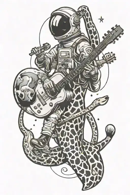 Astronaut Riding A Giraffe Playing A Guitar