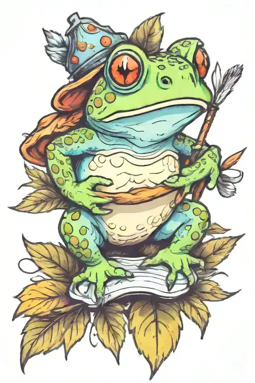 A Cute Toad Sitting On A Watercolor Paintbrush