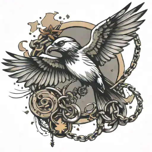 Bird Flying With Broken Chain Wrapped