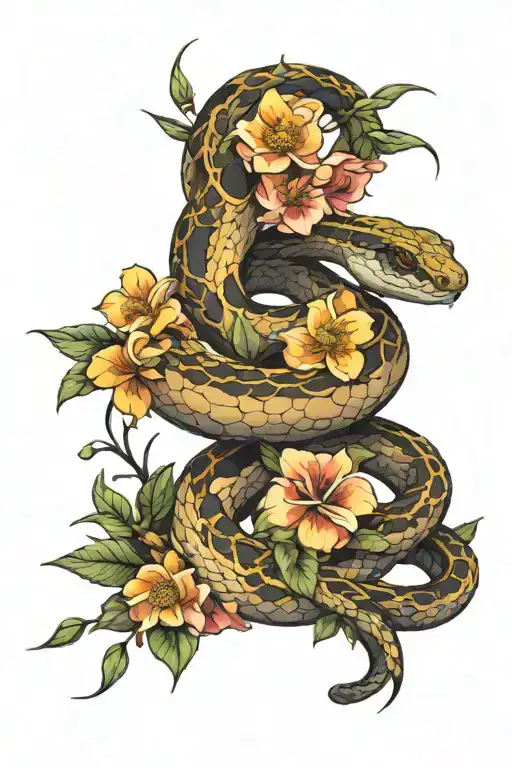 Snake With Flowers And Nature