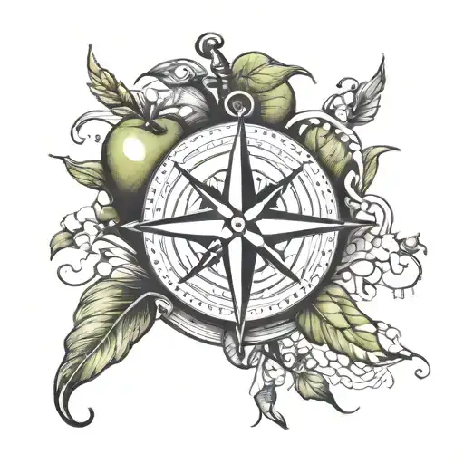 Apple Book Anchor Compass Grass Leaf