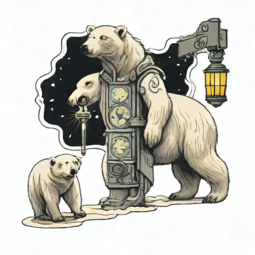 Polar Bear With Torus Zodaic With An Old Fashion Lamp Post