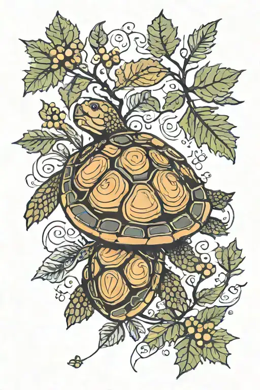 Turtle And Oak Leaves With Acorns