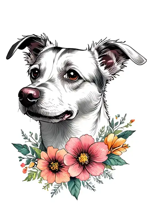 Dog Portrait With Flowers