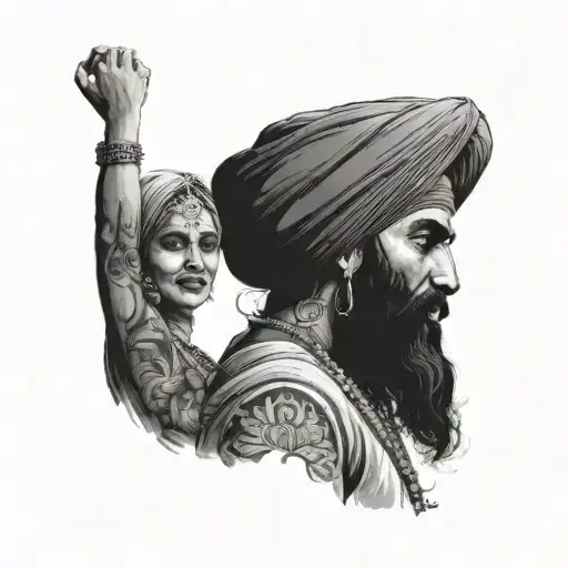 Sikh Man With His Wife And With Two Daughters