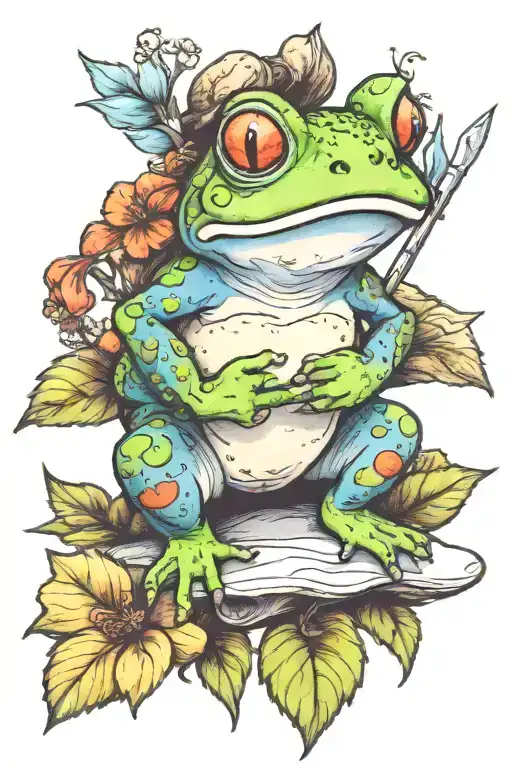 A Cute Toad Sitting On A Watercolor Paintbrush