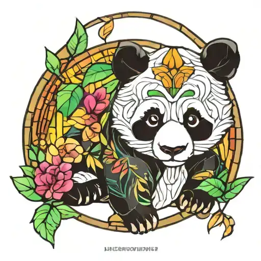 Stained Glass Cute Panda Bamboo Background