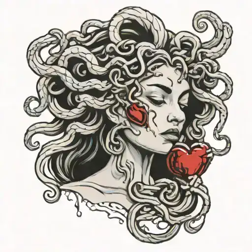 Medusa Holding A Human Heart To Her Face While Crying