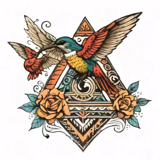 Hummingbird Aztec Warrior Pyramid Surrounded