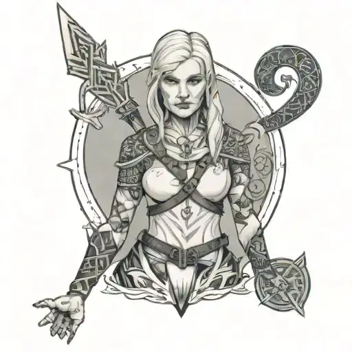 Nordic Girl With Runes Surrounding Her And Showing Shes A Warrior