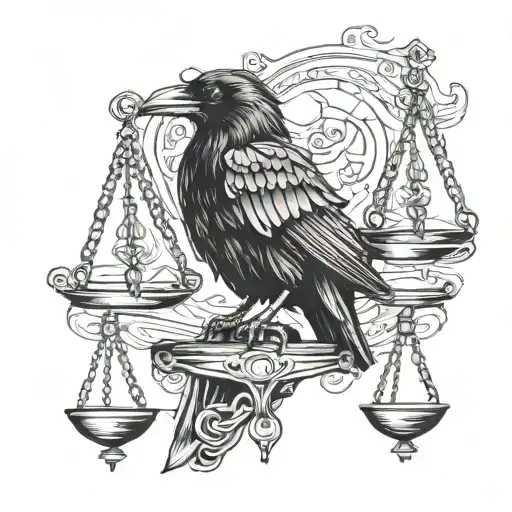 Raven Sitting On One Side Of The Scales Of Justice