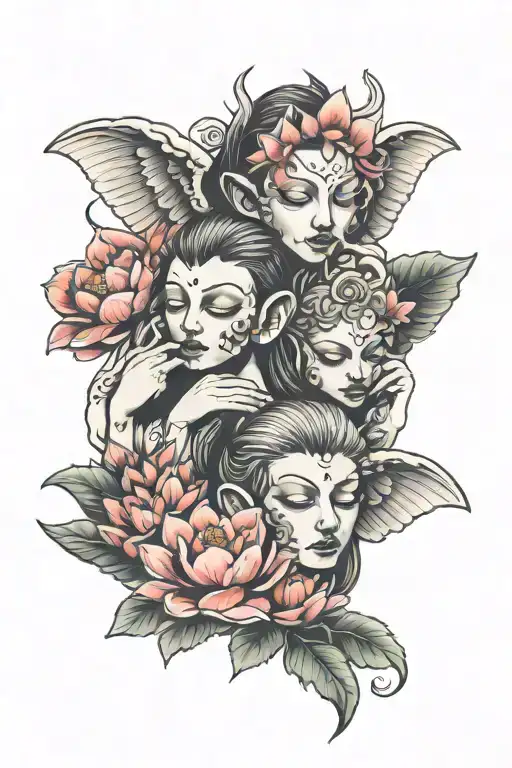 Hear No Evil Speak No Evil Hear No Evil Angel Heads With Lotus Flower