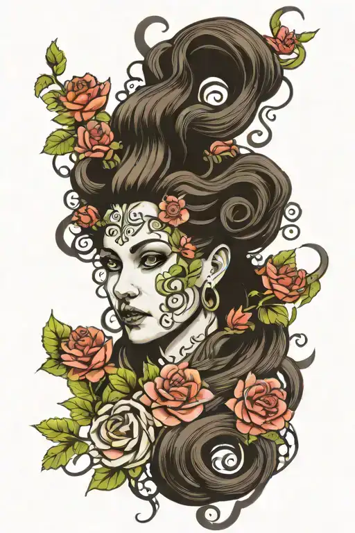 Medusa Filler Tattoo With Flowers