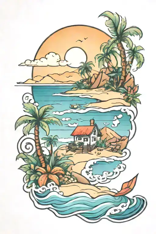 Beach Landscape Tattoo Featuring