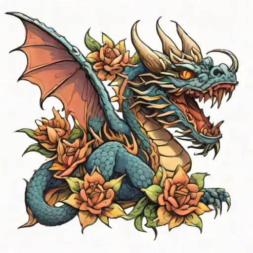 Dragon With Flowers More Real 3D