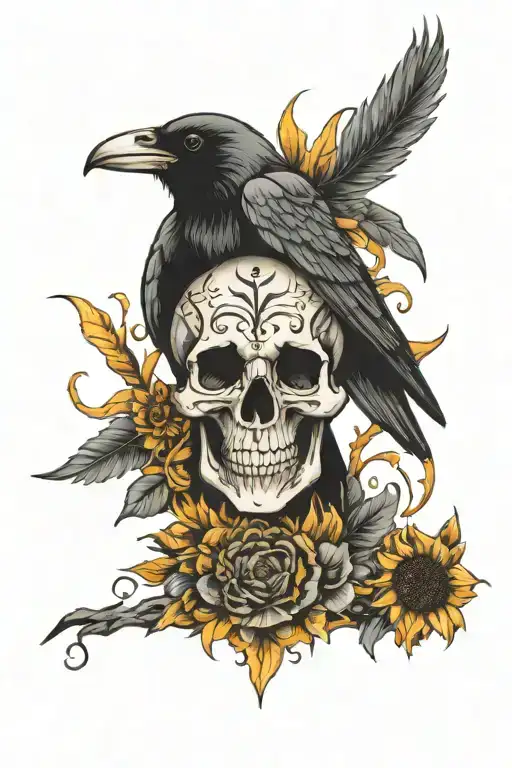 Skull Raven Sunflower