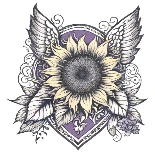 Sunflower With Wings Inside Purple Heart