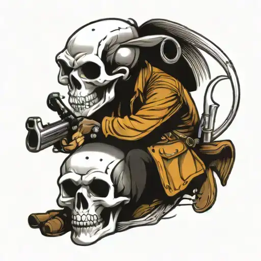 Cowboy Skull Sitting On Stock Of Rifle