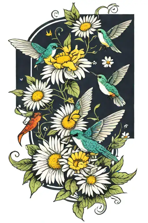 White Daisy Yellow Butterfly Hummingbirds Flying