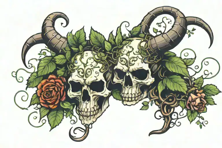 Horns Demon Skull With Plant Intertwined Vines