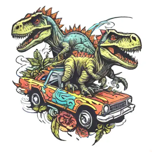 Dinosaurs In Car