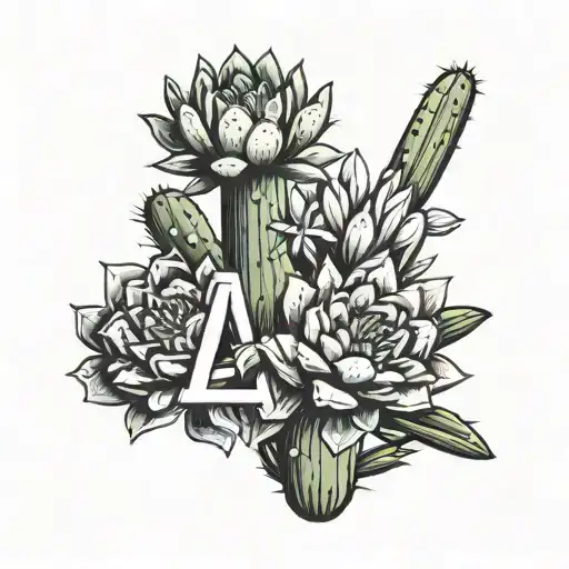 Cactus With 3 Flowers Ontop And The Letter A Somewhere Incorporated