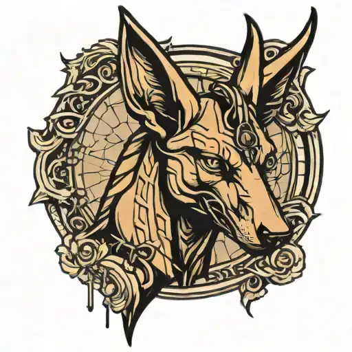 Anubis With His Cross In His Hand And A Scar On His Face