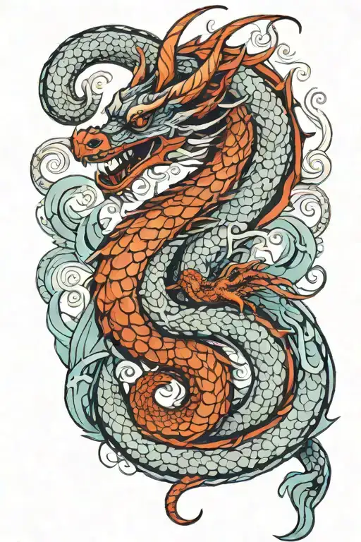 Dragon Wrapping Tail And Head On Shoulder