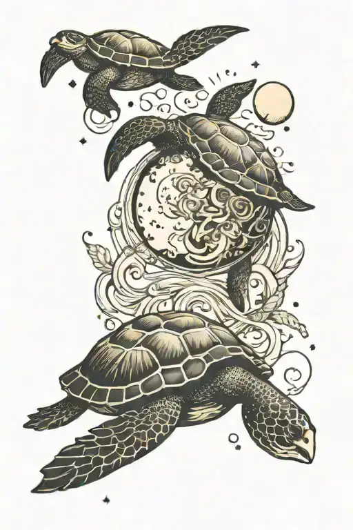 Moon And Sea Turtle Swimming