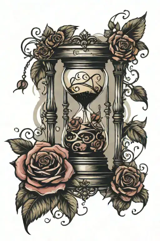 Broken Hourglass Surounded By Roses