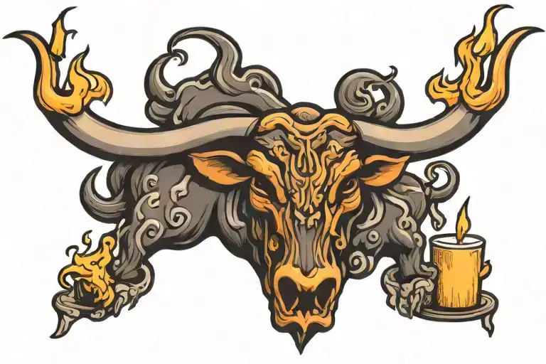 Trading Candle With Bull Face Grab Life Text With Lightning