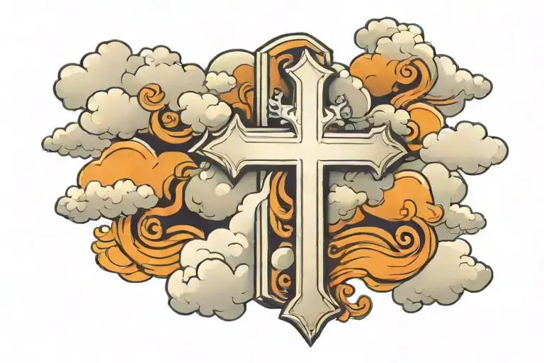White Christian Cross And Clouds